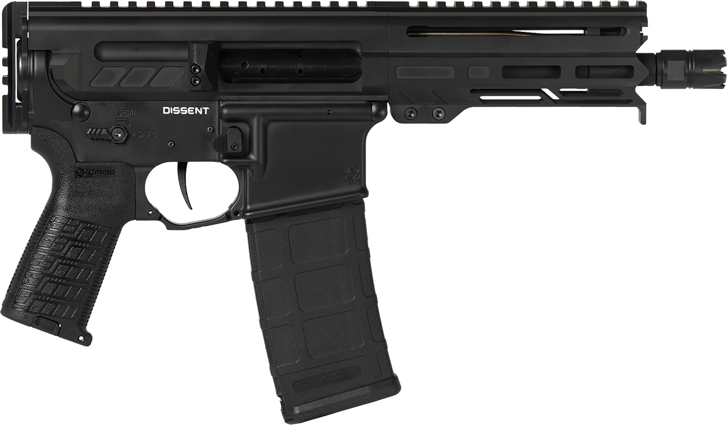 148707.jpg CMMG 55A938FAB Dissent 5.56x45mm NATO 30+1 6.50", Black Cerakote Rec, OEM Grip, Picatinny Buffer Adapter, Zeroed Drop-In Single Stage Trigger - Image 1