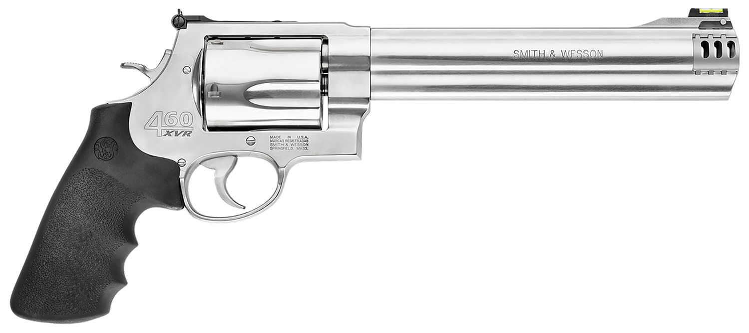 15070.jpg Smith & Wesson 163460 Model 460 XVR Extra Large 460 S&W Mag 5 Shot 8.38" Satin Compensated Barrel, Satin Cylinder, Satin Stainless Steel Frame, Black Finger Grooved Grip, Exposed Hammer - Image 1