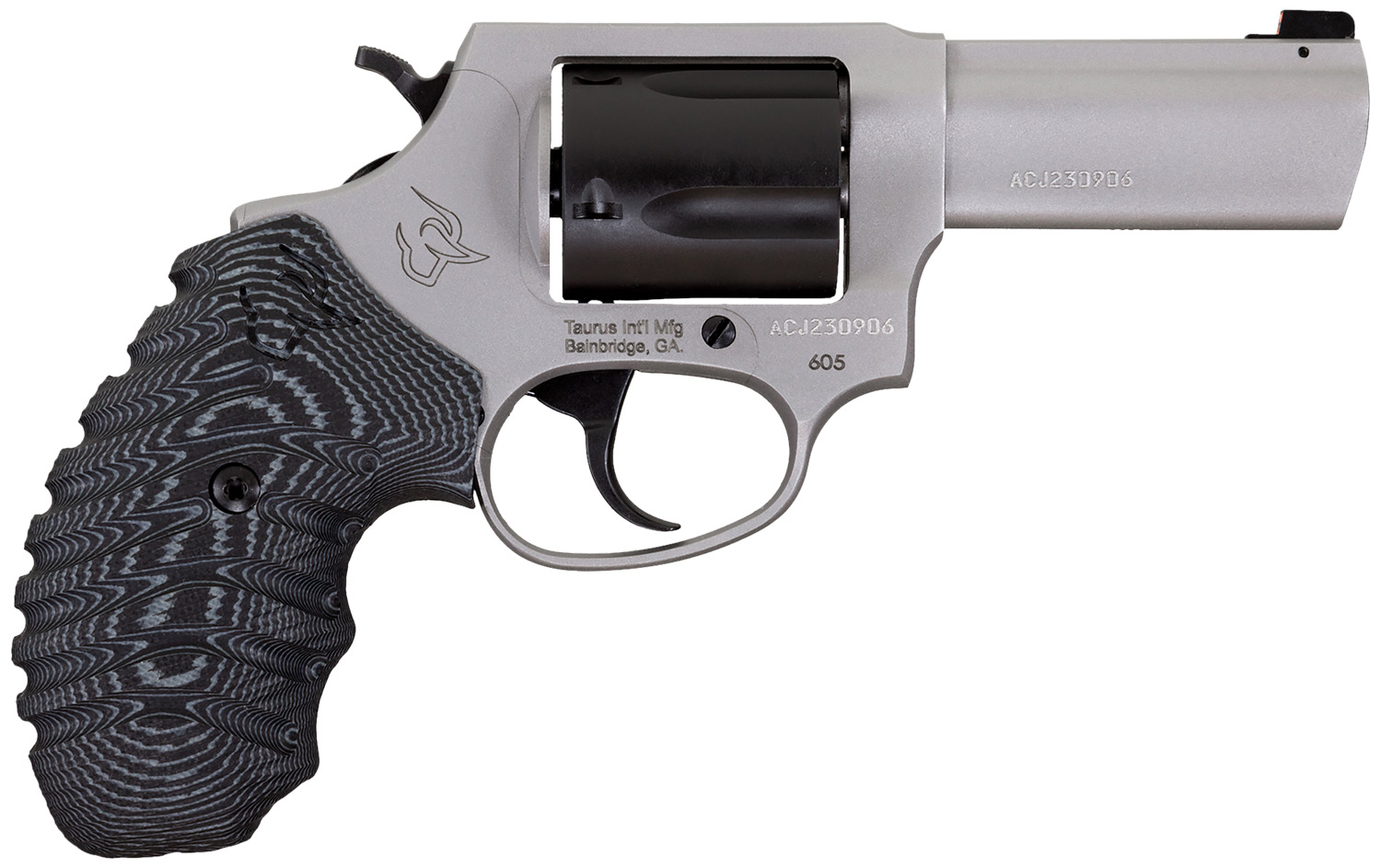 142152.jpg Taurus 260535NSVZ Defender 605 SA/DA 357 Mag/38 Special +P 5rd 3" Matte Stainless Steel Barrel, Matte Black Cylinder, Matte Finish Stainless Steel Frame, Black/Gray VZ Grip, Night Front Sight - Image 1