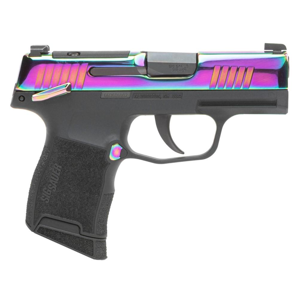 https3A2F2Fmedia.chattanoogashooting.com2Fimages2Fproduct2FXI6778562FXI677856-1.jpg Sig Sauer P365X Handgun 9mm Luger 12rd Magazines (2) 3.1" Barrel Rainbow Titanium Slide with Black Frame - Image 1