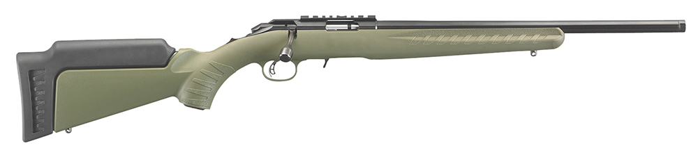 96901 Ruger 8334 American Rimfire Sports South Exclusive Full Size 22 LR 10+1 18" Satin Blued Threaded Barrel, Satin Blued Steel Receiver w/Scope Rail, OD Green Synthetic Adjustable Stock, Right Hand - Image 1