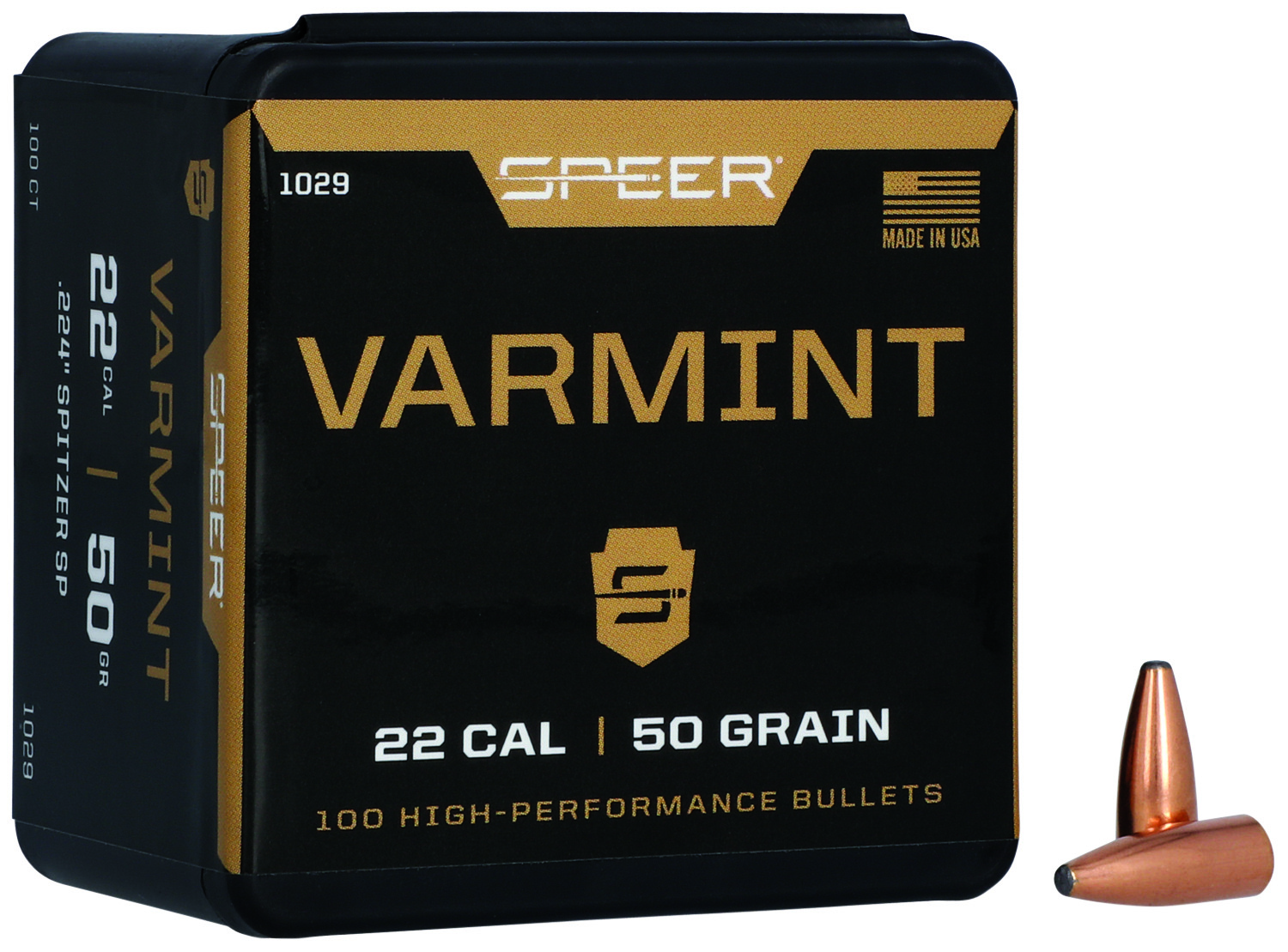29005.jpg Speer 1029 Varmint 22Cal 50gr Jacketed Soft Point 100 Per Box/5 Case - Image 1