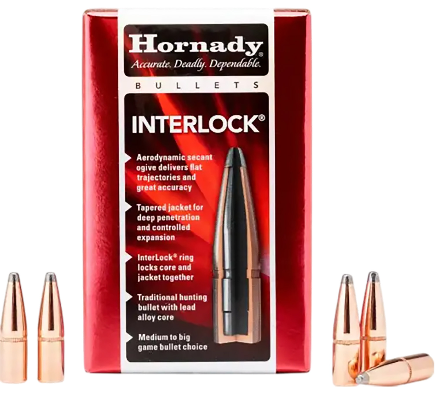 86665.jpg Hornady 2845 InterLock 7mm .284 162 gr Boat Tail Spire Point 100 Per Box/ 15 Case - Image 1