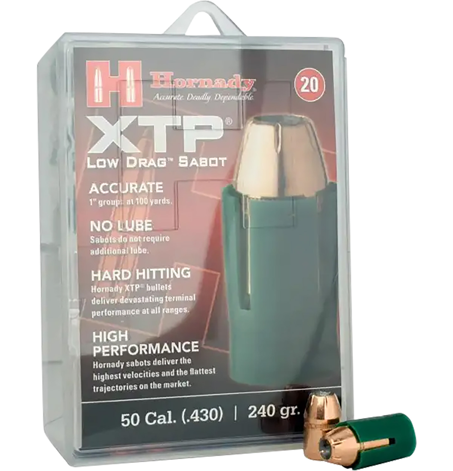 86596.jpg Hornady 6720 XTP 50Cal Sabot XTP Hollow Point 240gr 20 Per Box/10 Case - Image 1
