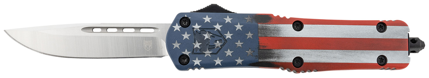 149065.jpg CobraTec Knives MCUSAFS3DNS FS-3 American Flag Medium 3" OTF Drop Point Plain Satin D2 Steel Blade, 5" US Flag Aluminum Cerakoted Handle - Image 1