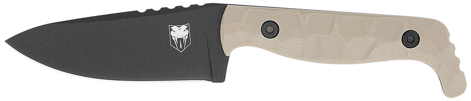 167306.jpg CobraTec Knives CTKPTAN KingPin EDC 4" Fixed Drop Point Plain Black Powder Coated D2 Steel Blade, 4" Tan Textured G10 Scales Handle - Image 1
