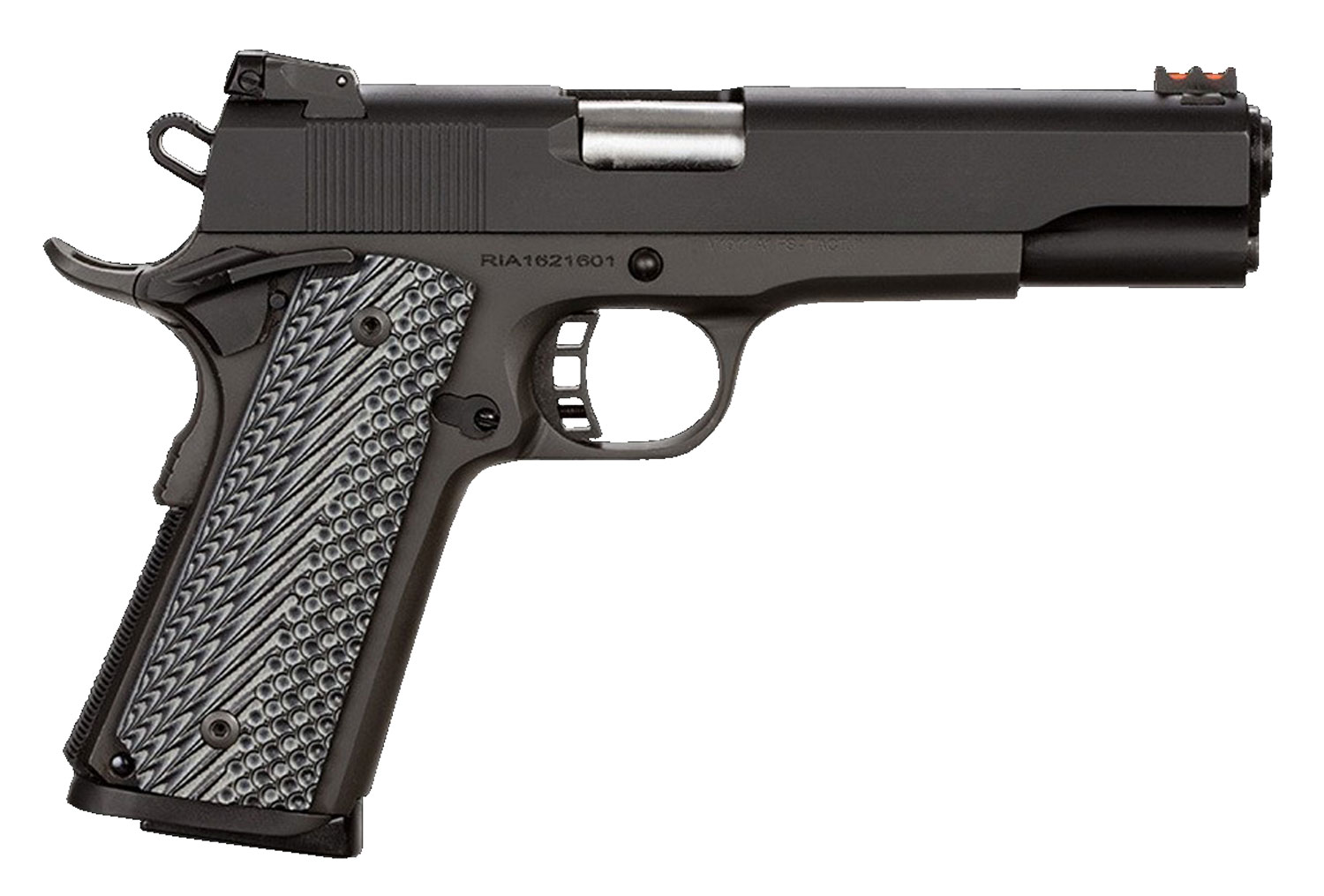 35196.jpg Rock Island 51486 Rock Ultra FS 45 ACP Caliber with 5" Barrel, 8+1 Capacity, Overall Black Parkerized Finish Steel, Beavertail Frame, Serrated Slide & Black/Gray G10 Grip - Image 1