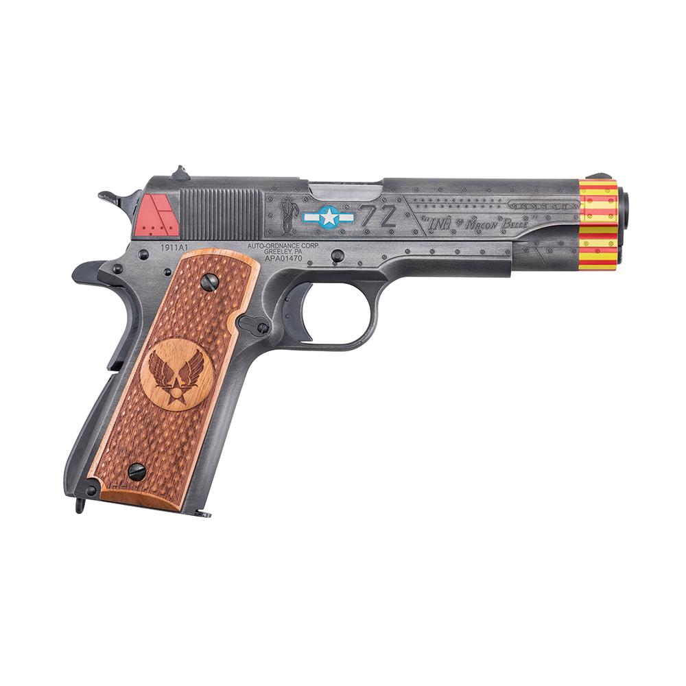 https3A2F2Fmedia.chattanoogashooting.com2Fimages2Fproduct2FKZ1911BKOC182F1911BKOC18-R.jpg Auto-Ordnance Limited Edition "Red Tails" 1911 Handgun .45 Auto 7rd Magazine(1) 5'' Barrel Custom Wood Grips - Image 1