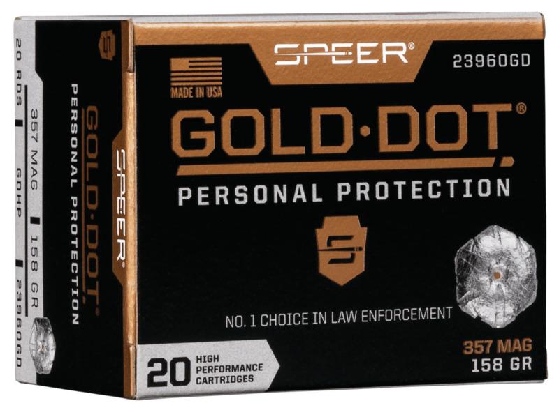 https3A2F2Fmedia.chattanoogashooting.com2Fimages2Fproduct2FSP23960GD2FSP23960GD.jpg Speer Gold Dot Handgun Ammunition .357 Mag 158 gr HP 1235 fps 20/ct - Image 1