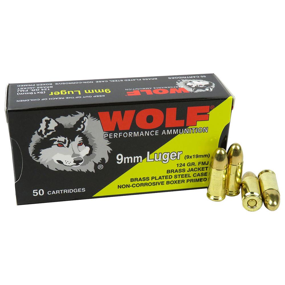 https3A2F2Fmedia.chattanoogashooting.com2Fimages2Fproduct2FDZ9X19CWFMJ2F9x192520CWFMJ.jpg Wolf (Turkish) Performance Handgun Ammunition 9mm Luger 124gr FMJ 50/ct - Image 1