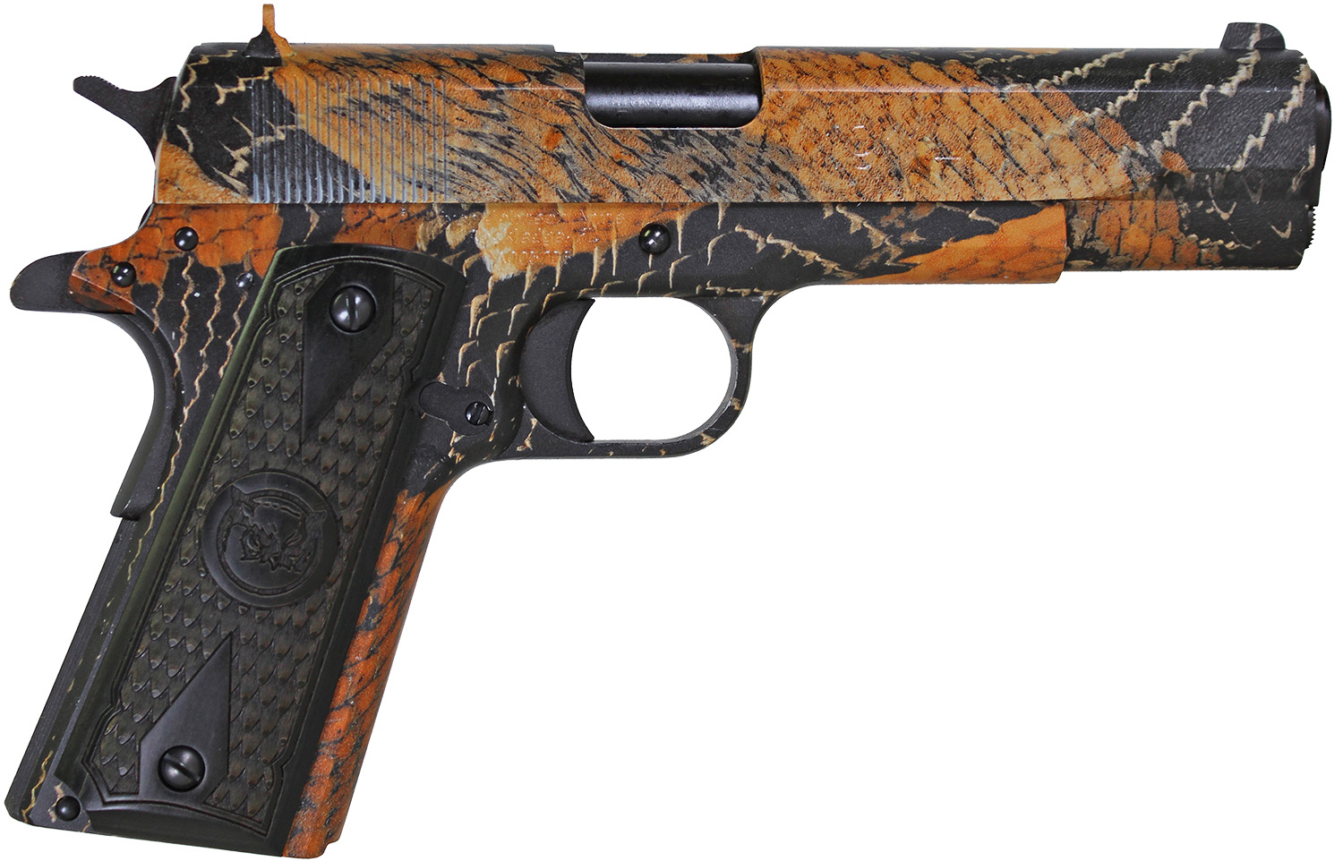 174701.jpg Iver Johnson Arms 1911A1BOA 1911 A1 BOA 45 ACP 8+1 5" Black Steel Barrel, BOA Snakeskin Steel Serrated Slide, BOA Snakeskin Steel Frame w/Beavertail, Black Dymondwood Snakeskin Grip - Image 1
