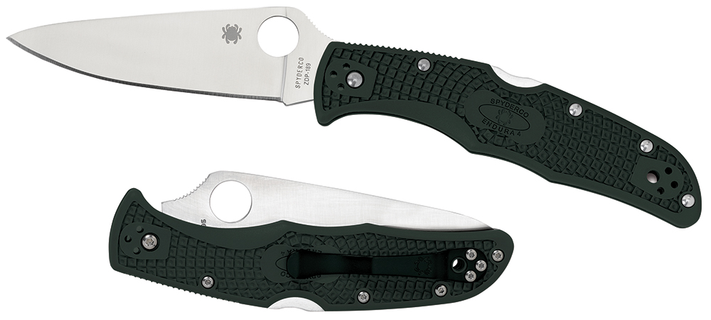 76227.jpg Spyderco C10FPGR Endura 4 Lightweight 3.75" Folding Clip Point Plain VG-10 SS Blade Green Bi-Directional Texturing FRN Handle Includes Pocket Clip - Image 1