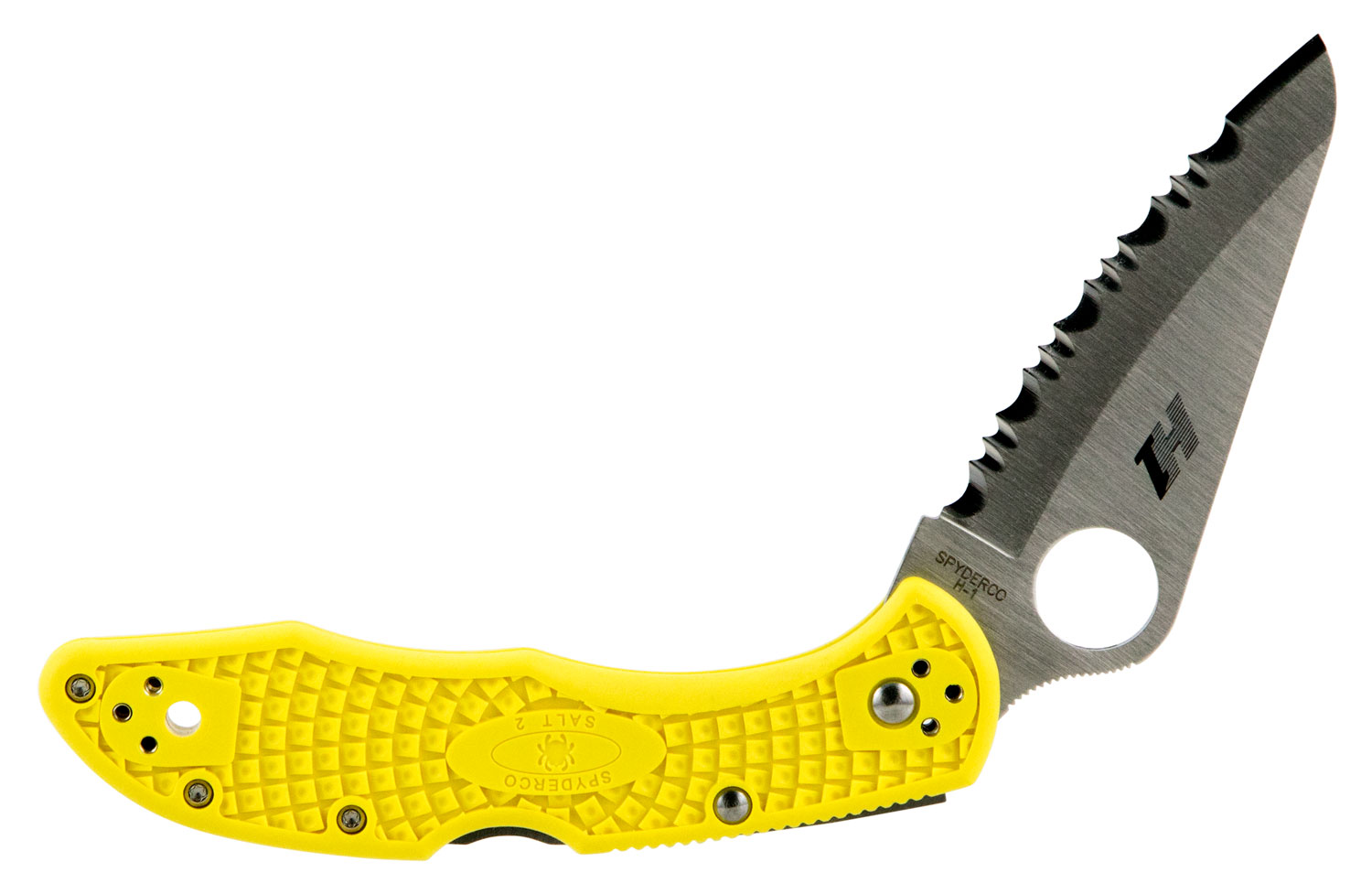 103653.jpg Spyderco C88SYL2 Salt 2 3" Folding Clip Point Serrated H1 Steel Blade Yellow Bi-Directional Texturing FRN Handle Includes Pocket Clip - Image 1