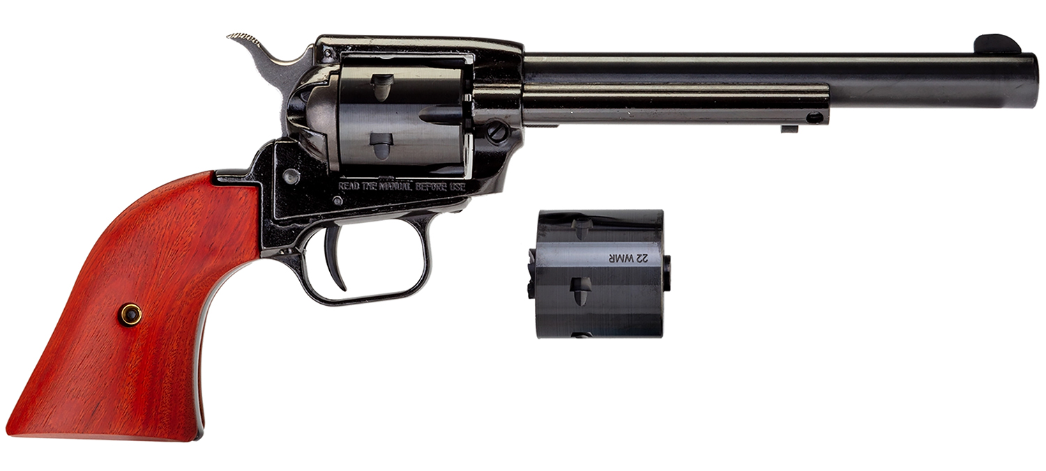 87905.jpg Heritage Mfg RR22MB6 Rough Rider 22 LR 22 WMR 6 Shot, 6.50" Black Steel Barrel, Black Zinc Alloy Frame, Black Cylinder, Cocobolo Grip, Hammer/Thumb Safety, Exposed Hammer - Image 1