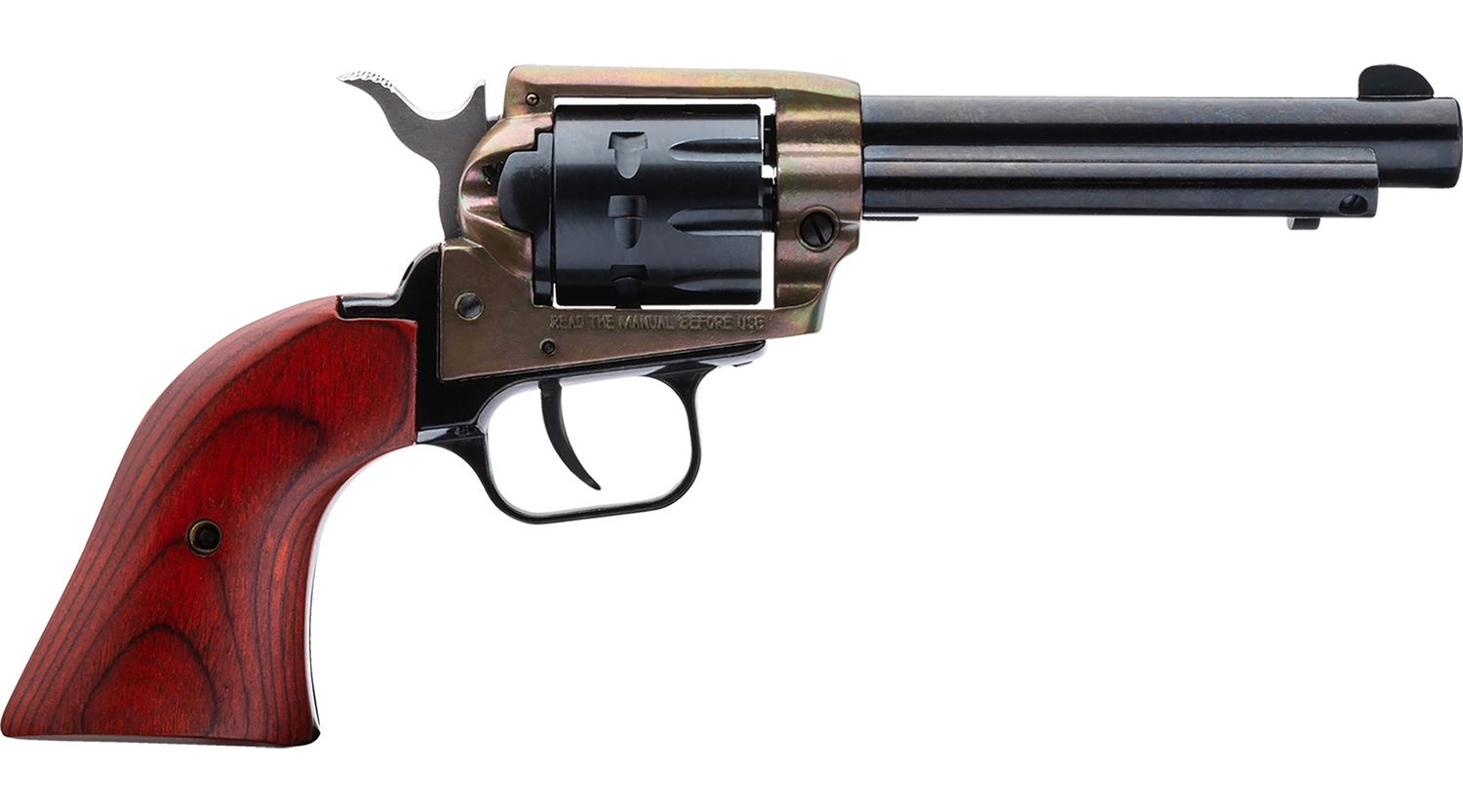 112658.jpg Heritage Mfg RR22999CH4 Rough Rider 22 LR 9 Shot 4.75" Black Barrel, Black Cylinder, Simulated Case Hardened Zamak, Frame Cocobolo Grips - Image 1