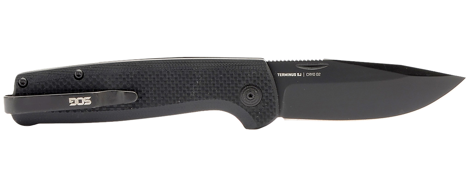 155819.jpg S.O.G SOGTM1005BX Terminus SJ 2.90" Folding Clip Point Plain Stonewashed Cryo D2 Steel Blade/ Blackout G10 Handle Includes Belt Clip - Image 1