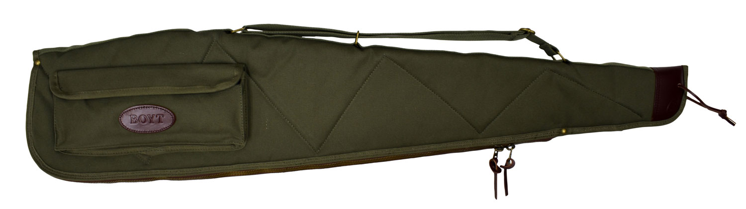 112073.jpg Boyt Harness OGC98PM09 Alaskan Rifle Case 44" Waxed OD Green Canvas w/ Brass Hardware & Quilted Flannel for Scoped Rifles - Image 1