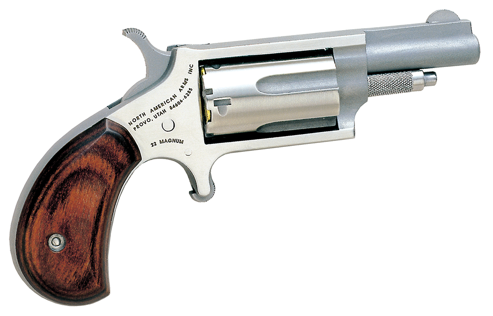 51203.jpg North American Arms 22M Mini-Revolver 22 WMR 5 Shot 1.63" Stainless Steel Barrel, Frame & Cylinder, Rosewood Grip Exposed Hammer - Image 1
