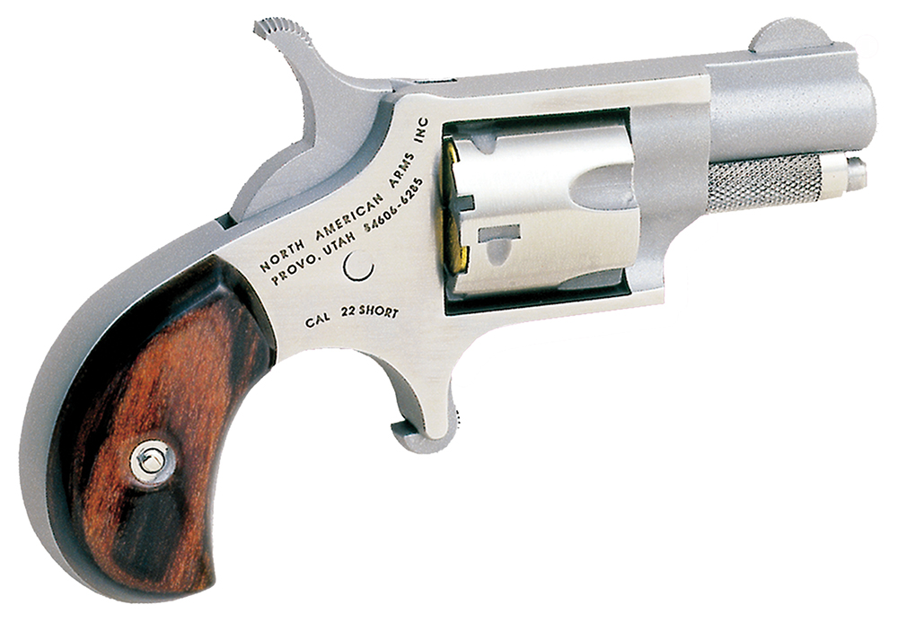 51218.jpg North American Arms 22S Mini-Revolver 22 Short 5rd 1.13" Barrel, Overall Stainless Steel Finish, Rosewood Birdshead Grip - Image 1