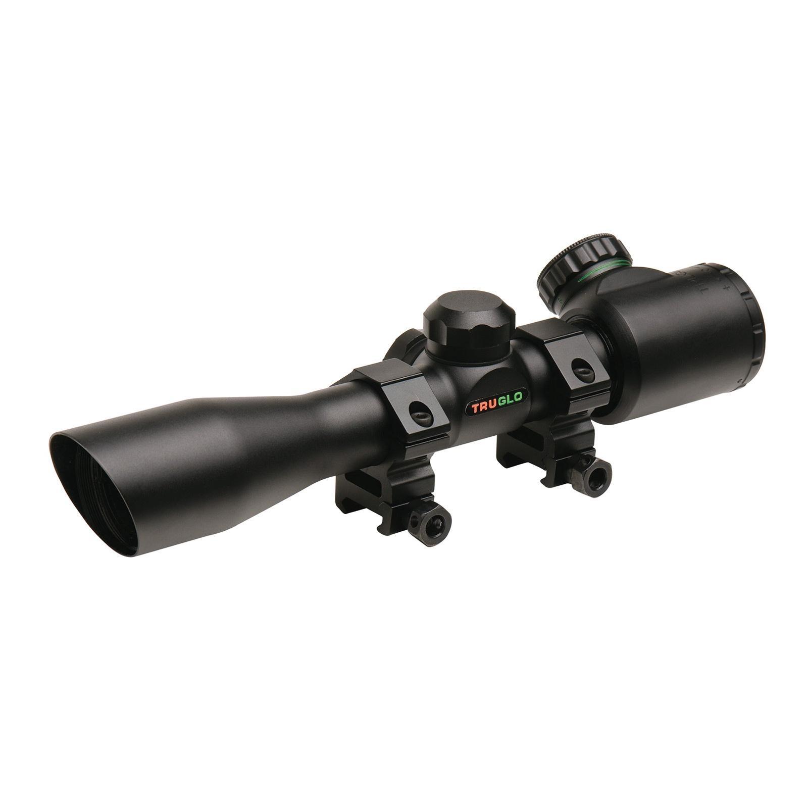 https3A2F2Fmedia.chattanoogashooting.com2Fimages2Fproduct2FXRTG8504B3L2FXRTG8504B3L.jpg Truglo 4x32mm Crossbow Scope with Weaver Style Rings - Illuminated Dual Color Reticle Matte Black - Image 1