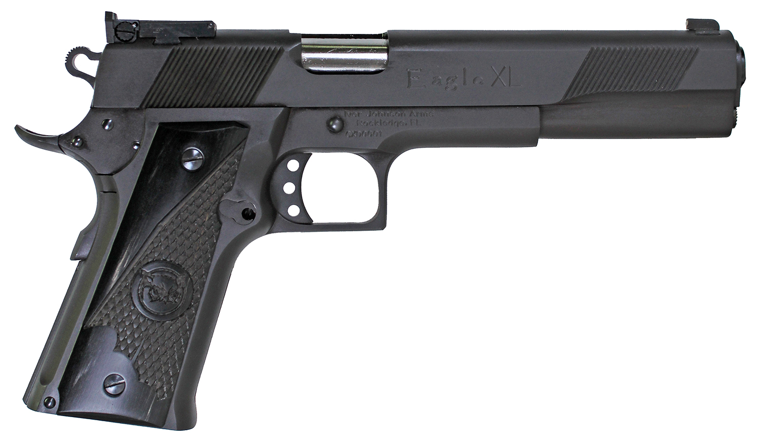 166670.jpg Iver Johnson Arms EAGLEXLDS Eagle XL 45 ACP 14+1 6" Stainless Steel Barrel, Matte Black Steel Serrated Slide, Matte Black Steel Frame w/Beavertail, Black G10 Grip - Image 1