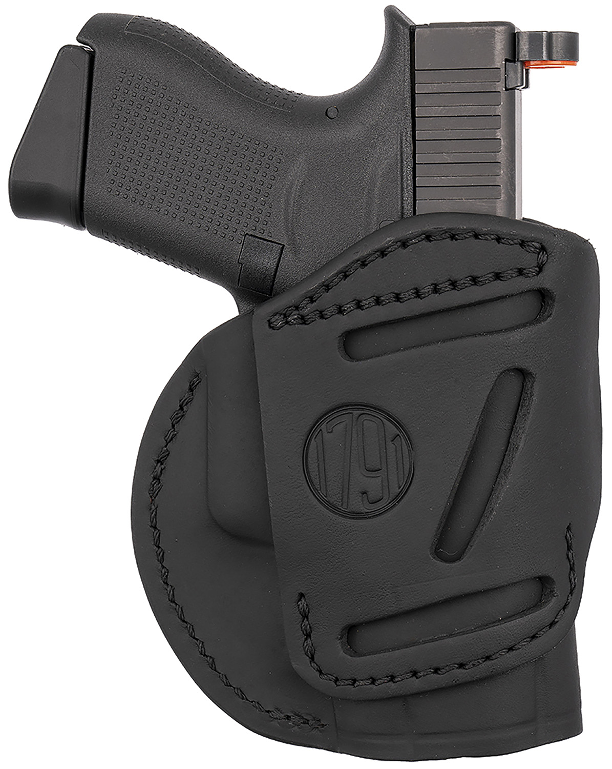 118458.jpg 1791 Gunleather 4WH3SBLL 4-Way IWB/OWB Size 03 Stealth Black Leather Belt Clip Compatible w/Glock 26/Ruger LC9/S&W M&P Shield/2.0 9/40 Left Hand - Image 1
