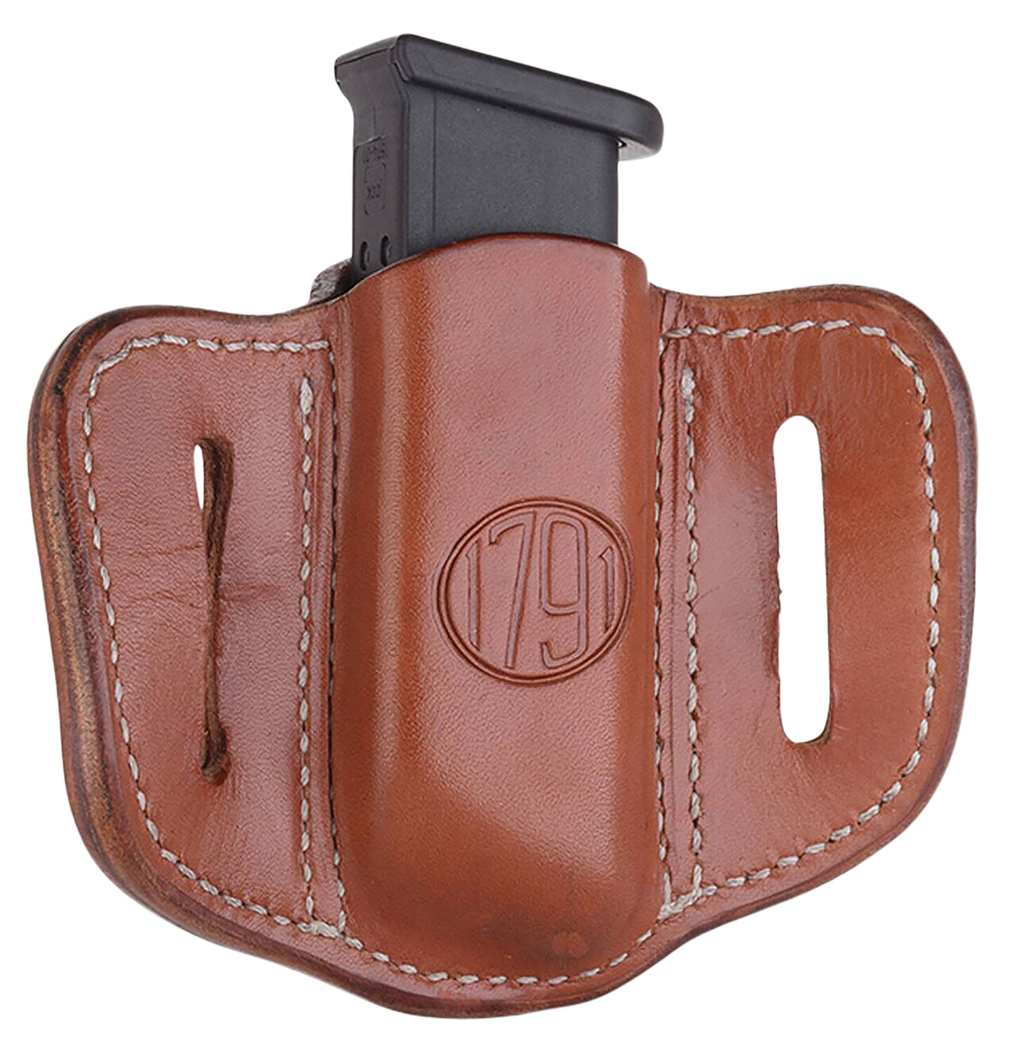 112424.jpg 1791 Gunleather MAG12CBRA MAG1.2 Single Mag Holster Classic Brown Leather Belt Slide Compatible w/ Double Stack Ambidextrous - Image 1