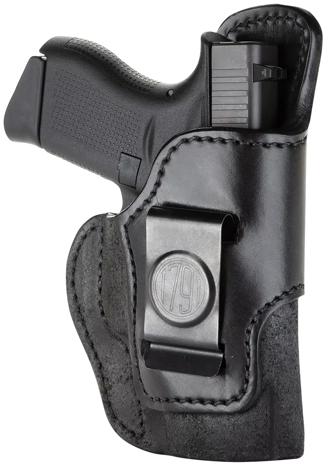 112359.jpg 1791 Gunleather RCH3BLKR RCH IWB Size 03 Black Leather Belt Clip Compatible w/Ruger LC9/1911/Glock 43/43X Right Hand - Image 1