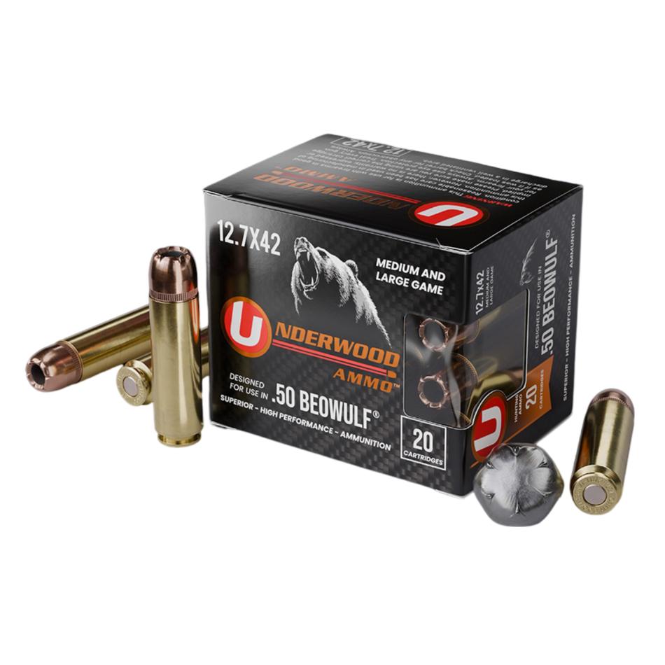 https3A2F2Fmedia.chattanoogashooting.com2Fimages2Fproduct2FUB5182FUB518.jpg Underwood Hunting & Self Defense Handgun Ammunition 50 Beowulf(12.7x42) 350gr JHP 1775 fps 20/ct - Image 1