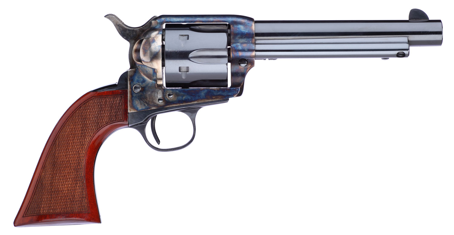 9802.jpg Taylors & Company 556208DE Short Stroke Gunfighter 45 Colt (LC) 6rd 5.50" Blued Cylinder & Barrel Color Case Hardened Steel Frame Checkered Walnut Army Size Grip (Taylor Tuned) - Image 1