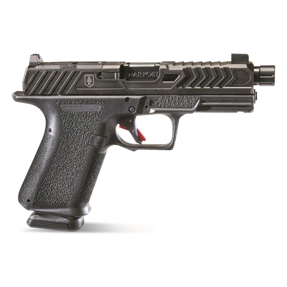 https3A2F2Fmedia.chattanoogashooting.com2Fimages2Fproduct2FEVSS10752FEVSS1075-1 Shadow Systems MR920 War Poet Handgun 9mm Luger 15rd Magazines (2) 4.5" Threaded Barrel Black War Poet Slide Engraving with Night Sights - Image 1