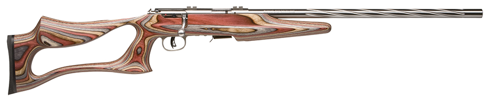 60979 Savage Arms 92750 93 BSEV Full Size 22 WMR 5+1 21" Matte Heavy Spiral Fluted Barrel, Matte Stainless Steel Drilled & Tapped Receiver, Royal Jacaranda Thumbhole Laminate Stock, Right Hand - Image 1
