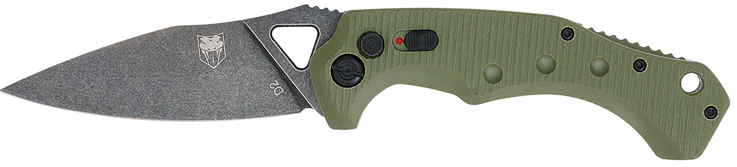 167311 CobraTec Knives ODGAFRYK Ryker 3.75" Folding Plain Black Stonewashed D2 Steel Blade, 5" OD Green Textured G10 Handle - Image 1
