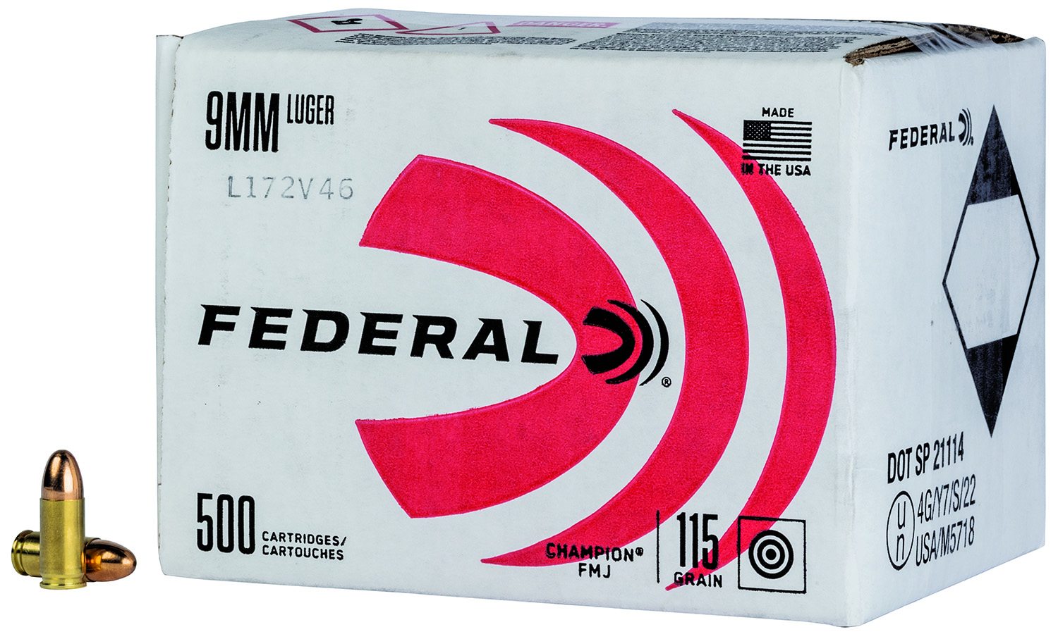 Federal C9115A500 Champion Training 9mmLuger 115gr Full Metal Jacket 500rds *Bulk Package - Federal Ammunition