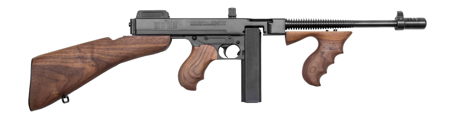 197940.jpg Thompson T1BSB 1927A-1 T1BSB Deluxe Carbine SBR 45 ACP 20+1 10.50" Blued Finned Barrel w/Compensator, Blued Steel Receiver, Walnut Vertical Grip Forend, Detachable American Walnut Buttstock & Grip - Image 1