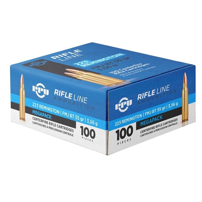 https3A2F2Fmedia.chattanoogashooting.com2Fimages2Fproduct2FOQPP223M2FPP223M1.jpg PPU Rifle Ammunition Megapack 223 Remington 55gr FMJBT 3240 fps 100/ct - Image 1