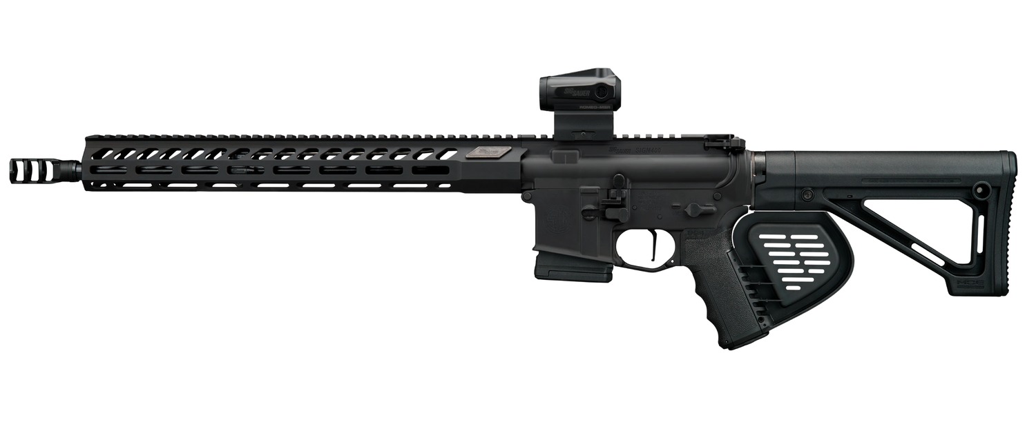 196991.jpg Sig Sauer RM400556N16BFORGECA M400 Forge *CA Compliant 5.56 NATO 10+1 16" Black Anodized Alloy Receiver w/Picatinny Rail, M-LOK Handguard, Magpul MOE Black Polymer Stock, Shark Fin Grip, Sig ROMEO MSR - Image 1