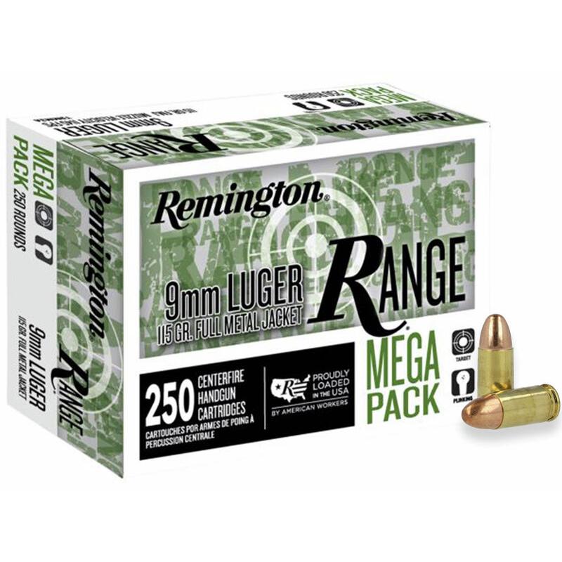 Remington Range Handgun Ammunition 9mm Luger 115 gr. FMJ 1145 fps 250/ct - Remington