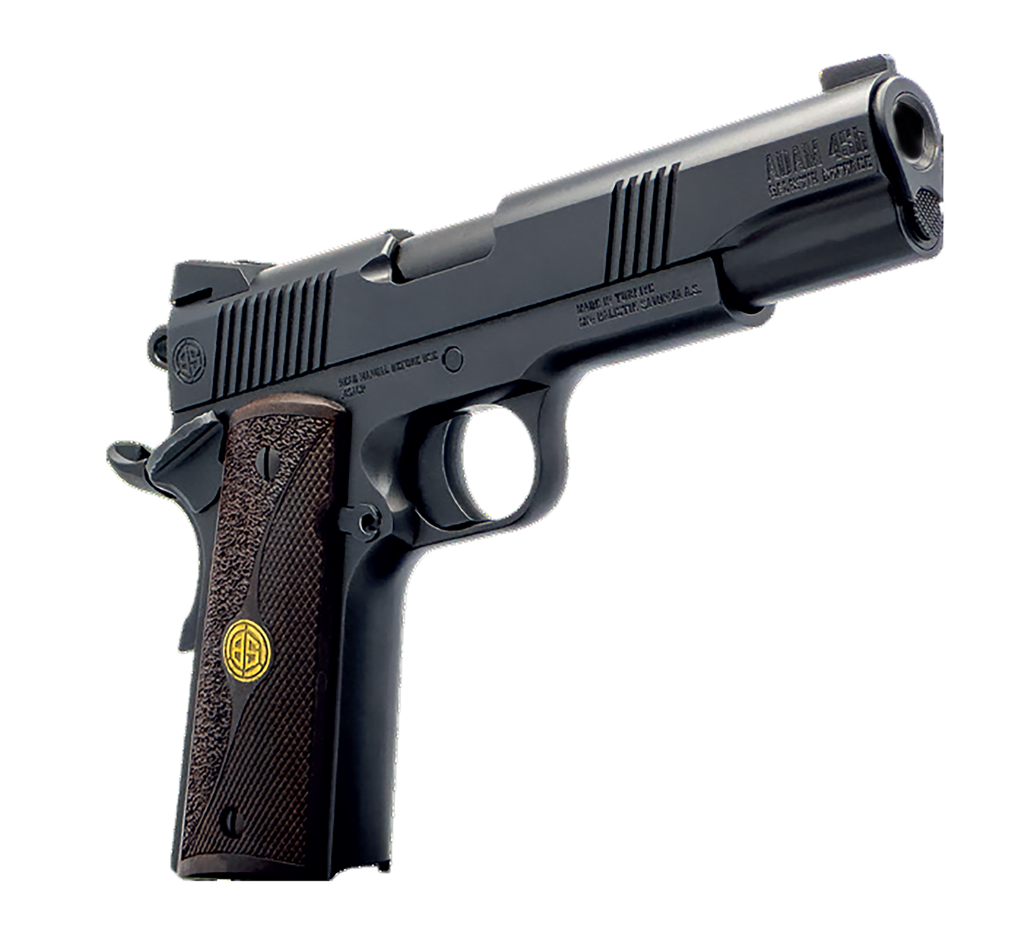 Dickinson LLC DKSN9BB 1911 Adam Full Size Frame 45 ACP 8+1 4.37" Black Button Rifled Barrel, Matte Black Serrated Aluminum Slide, Black Steel Frame, Wood Grips - Dickinson