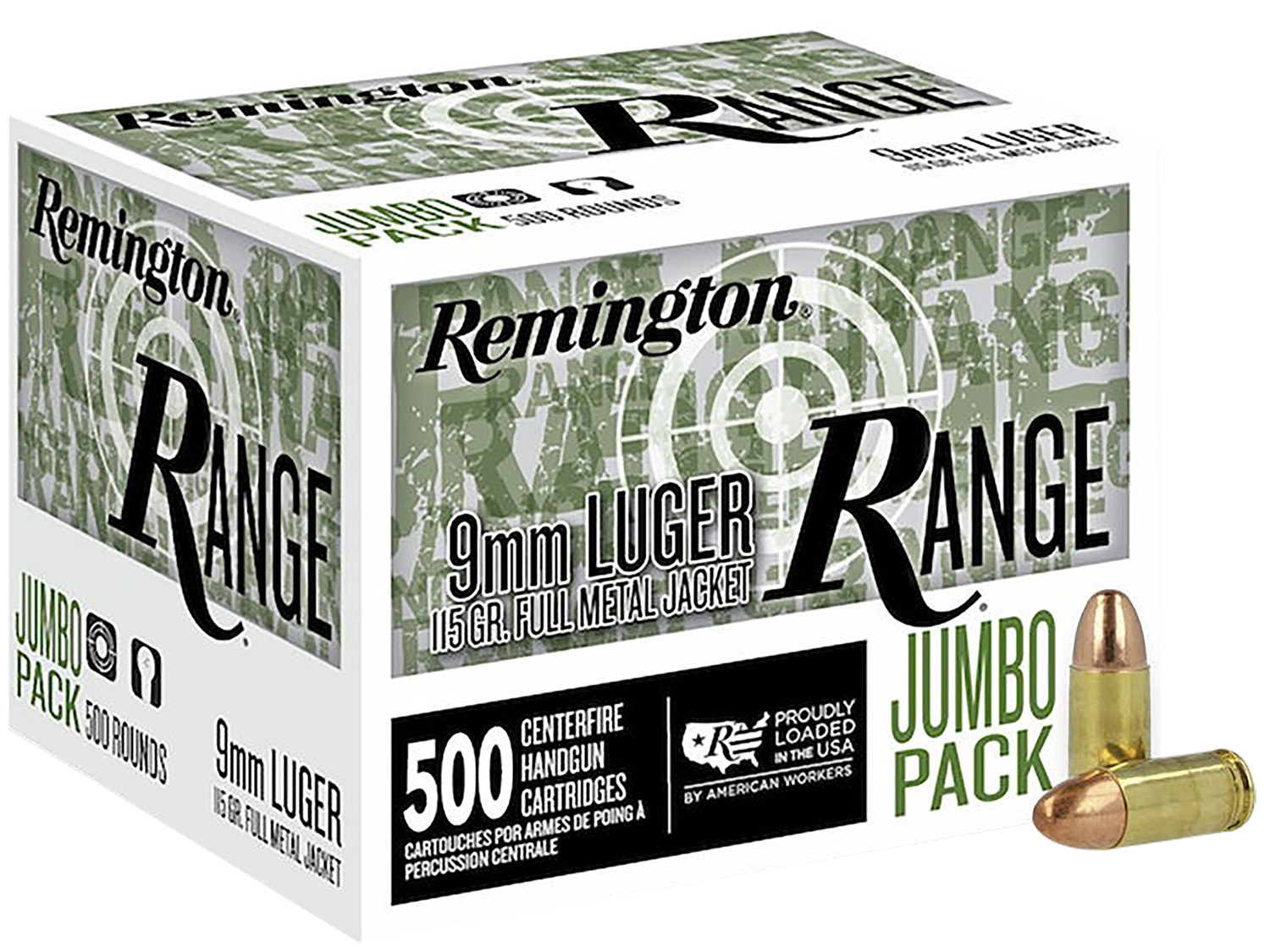 Remington Range Jumbo Pack 9mm Luger 115 gr FMJ Ammunition, 500 Rounds - Remington